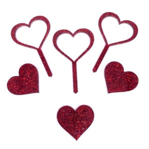 Red Glitter Acrylic Hearts Cupcake Toppers