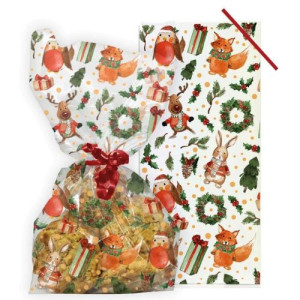 Festive Woodland Cello Bags with Twist Ties Pk/20