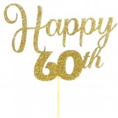 Gold Glitter 60th Happy Birthday Cake Topper - Card