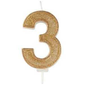Gold Sparkle '3' Candle
