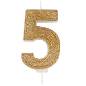 Gold Sparkle '5' Candle