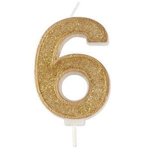 Gold Sparkle '6' Candle