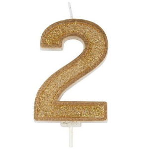 Gold Sparkle '2' Candle
