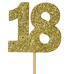 18 Gold Glitter Card Cupcake Toppers Pk/12 