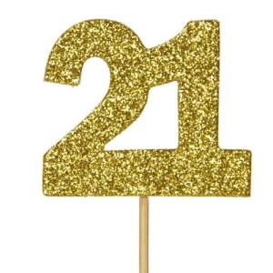 21 Gold Glitter Card Cupcake Toppers Pk/12 