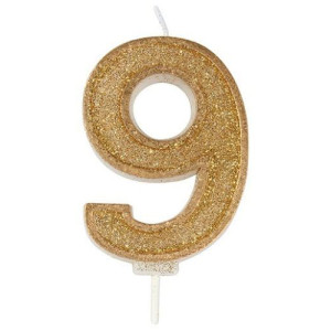 Gold Sparkle '9' Candle