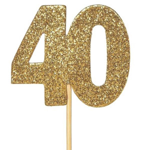 40 Gold Glitter Card Cupcake Toppers Pk/12 
