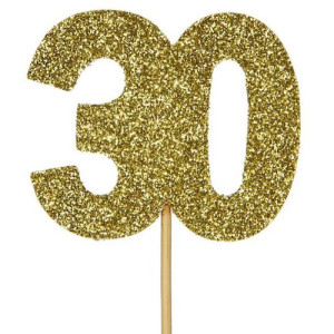 30 Gold Glitter Card Cupcake Toppers Pk/12 