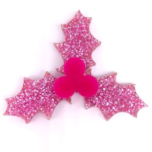 Pink Glitter Holly Cake Pick - Acrylic 