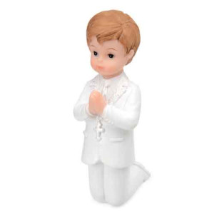 Communion Boy in White Suit Kneeling Cake Topper 