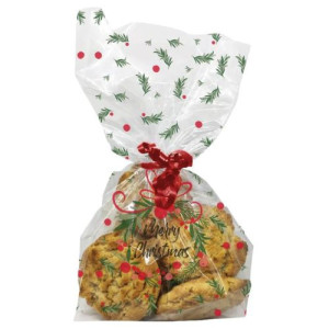 Christmas Wreath Cello Bags with Twist Ties Pk/20