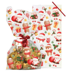 Santa & Friends Cello Bags with Twist Ties Pk/20