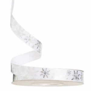 15mm White with Silver Foil Snowflakes Ribbon 