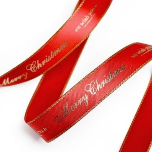 16mm Red with Gold Foil Merry Christmas Ribbon