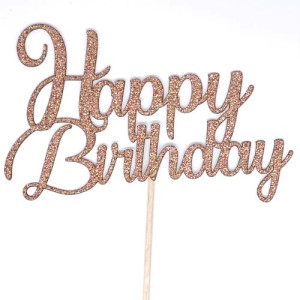 Rose Gold Glitter Swirl Happy Birthday Cake Topper - Card