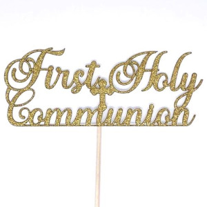 Gold Glitter Card Cake Topper - First Holy Communion 