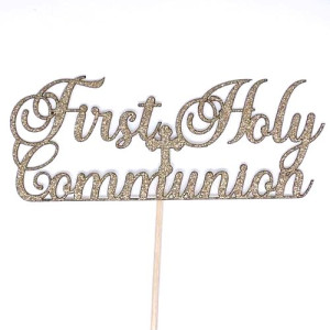 Light Gold Glitter Card Cake Topper - First Holy Communion 