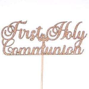 Rose Gold Glitter Card Cake Topper - First Holy Communion 