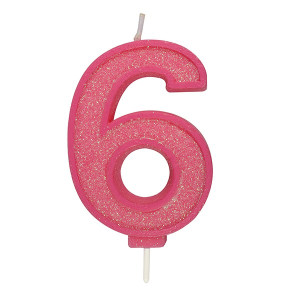 Pink Sparkle '6' Candle
