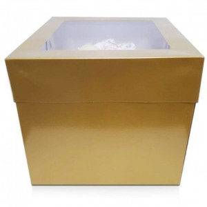 Antique Gold Gloss Finish Extra Deep Cake Box With Window 10"