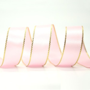 15mm Gold Edge Ribbon - Pearl Pink