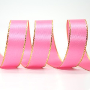15mm Gold Edge Ribbon - Hot Pink