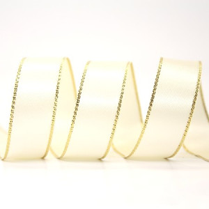 15mm Gold Edge Ribbon - Ivory
