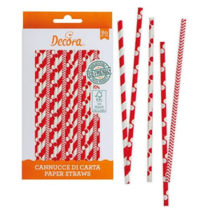 Decora Red & White Straws Pk/80