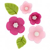 Pink Sugar Flowers & Leaves Pk/16