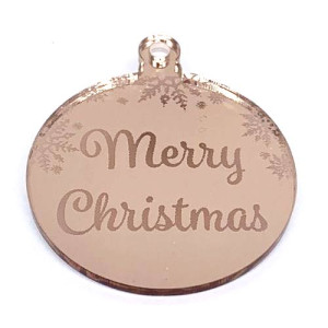 Acrylic Bauble - Rose Gold Mirror Merry Christmas